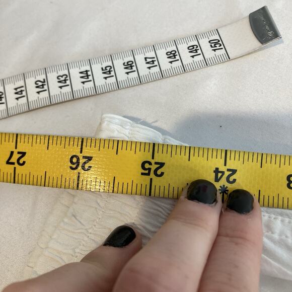 Theory Women's White Linen Cropped Pants Size 6 Minimalist Drawstring Waist - Picture 3 of 11